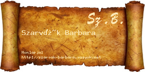 Szarvák Barbara névjegykártya